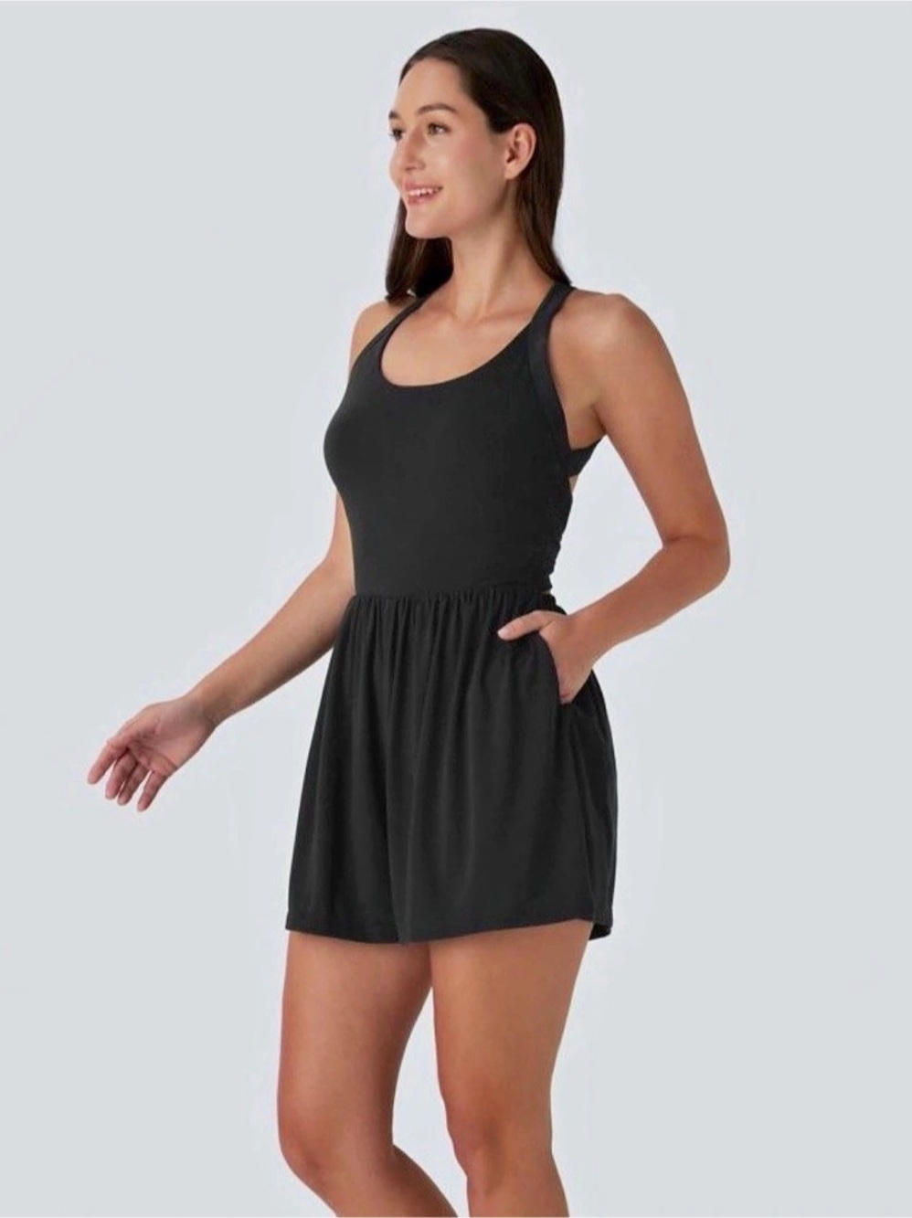 Halara Easy Peezy Black Cutout Romper Shorts Size XS Jumpsuit